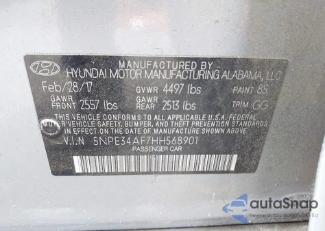 2017 Hyundai Sonata Sport z USA, uszkodzony, nr VIN 5NPE34AF7HH568901